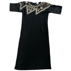 VNTG Lauren Alexandra Black, Jeweled Collar, Short Sleeve Wool Sweater Dress- L